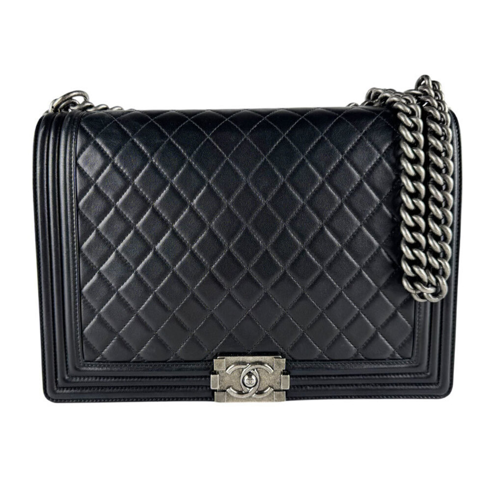Chanel Boy Large Lambskin Shoulder Bag, Black, Women's (z10300)